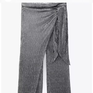 NWT ZARA Limited Edition Sparkly Wrap Front Pants XS X-Small Silver Black